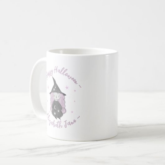 かわいい小さな魔女の子供のハロウィーン誕生日 コーヒーマグカップ (正面左)