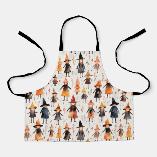 かわいい小さな魔女シームレスパターン。ハロウィン エプロン (正面)