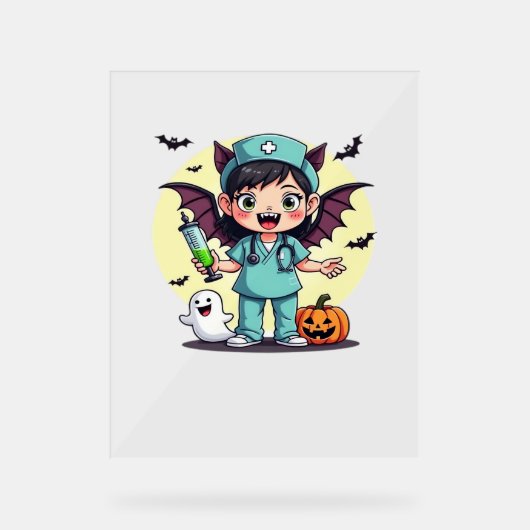 かわいい小さな魔女ナースハロウィンプレミアムTシャツ アクリルサイン (正面)