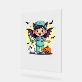 かわいい小さな魔女ナースハロウィンプレミアムTシャツ アクリルサイン (傾斜)