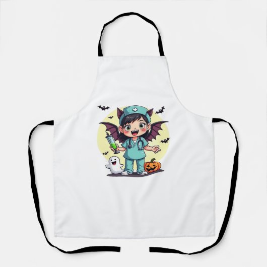 かわいい小さな魔女ナースハロウィンプレミアムTシャツ エプロン (正面)