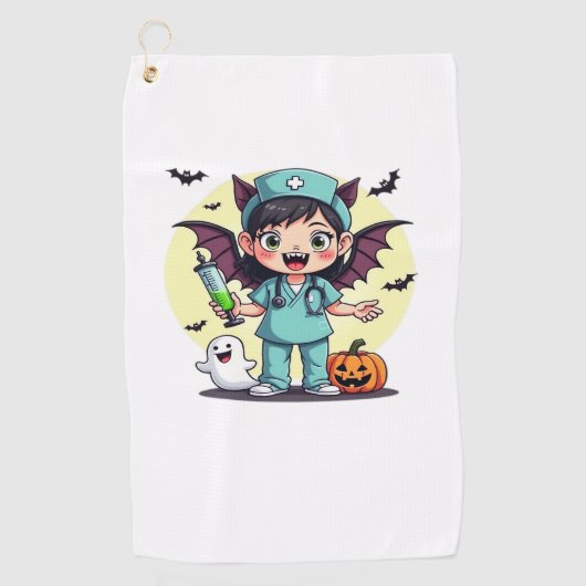 かわいい小さな魔女ナースハロウィンプレミアムTシャツ ゴルフタオル (正面)