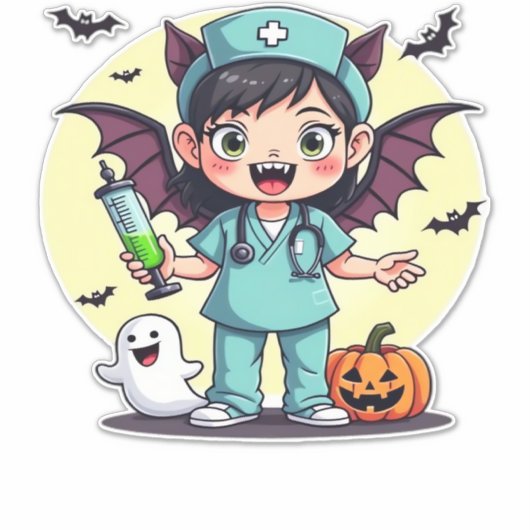 かわいい小さな魔女ナースハロウィンプレミアムTシャツ シール (正面)
