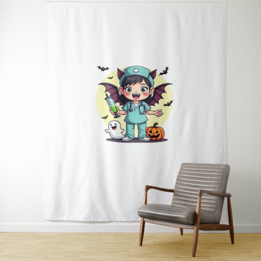 かわいい小さな魔女ナースハロウィンプレミアムTシャツ タペストリー (インサイチュ)