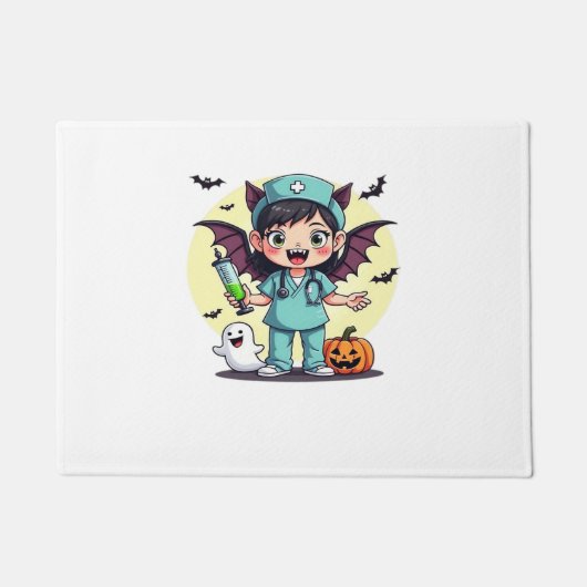 かわいい小さな魔女ナースハロウィンプレミアムTシャツ ドアマット (正面)