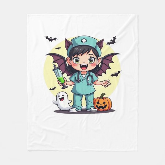 かわいい小さな魔女ナースハロウィンプレミアムTシャツ フリースブランケット (正面)