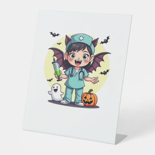 かわいい小さな魔女ナースハロウィンプレミアムTシャツ 台座サイン (正面)