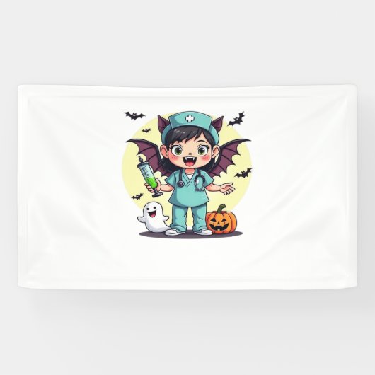 かわいい小さな魔女ナースハロウィンプレミアムTシャツ 横断幕 (横)