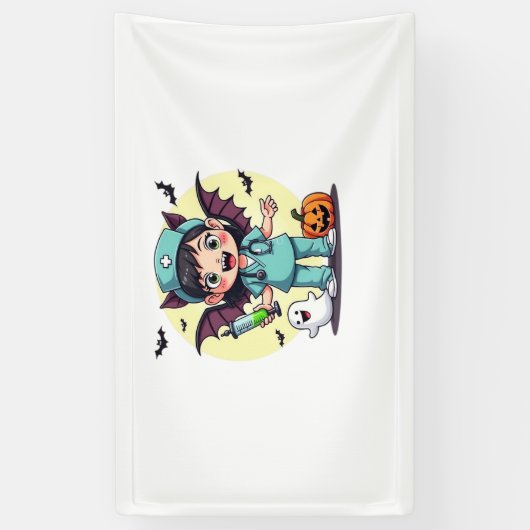 かわいい小さな魔女ナースハロウィンプレミアムTシャツ 横断幕 (縦)