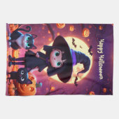 かわいい小さな魔女ネコとカボチャカスタムン キッチンタオル (横)