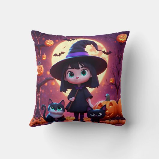 かわいい小さな魔女ネコとカボチャカスタムン クッション (裏面)