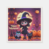 かわいい小さな魔女ネコとカボチャカスタムン スタンダードカクテルナプキン (正面)