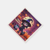 かわいい小さな魔女ネコとカボチャカスタムン スタンダードカクテルナプキン (角)