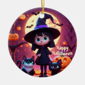 かわいい小さな魔女ネコとカボチャカスタムン セラミックオーナメント (正面)