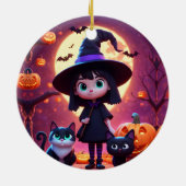 かわいい小さな魔女ネコとカボチャカスタムン セラミックオーナメント (裏面)