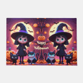 かわいい小さな魔女ネコとカボチャカスタムン ドアマット (正面)