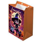 かわいい小さな魔女ネコとカボチャカスタムン ミディアムペーパーバッグ (正面アングル)