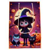 かわいい小さな魔女ネコとカボチャカスタムン ミディアムペーパーバッグ (裏面)