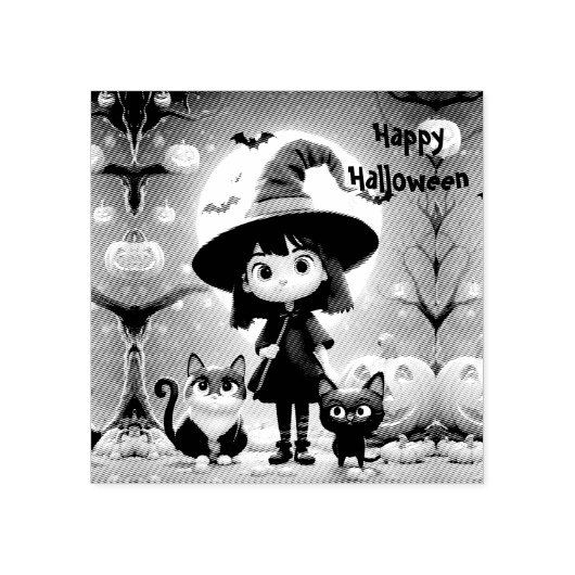 かわいい小さな魔女ネコとカボチャカスタムン ラバースタンプ (インプリント)