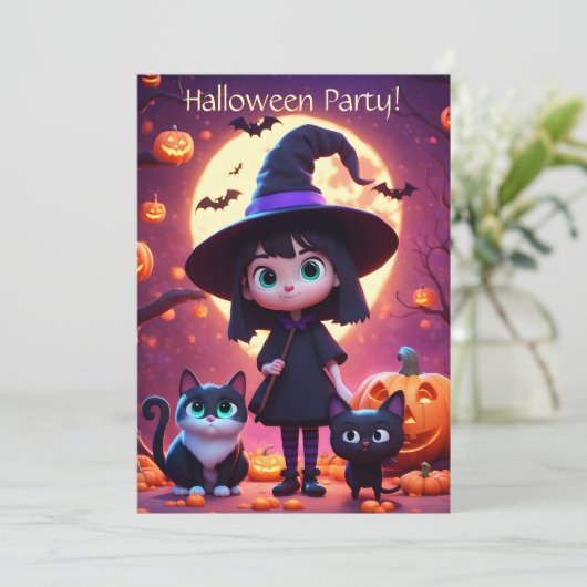 かわいい小さな魔女ネコとカボチャカスタムン 招待状 (スタンド正面)