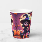 かわいい小さな魔女ネコとカボチャカスタムン 紙コップ (裏面)