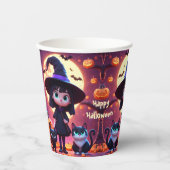 かわいい小さな魔女ネコとカボチャカスタムン 紙コップ (正面)