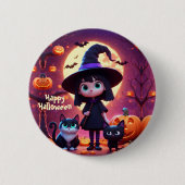 かわいい小さな魔女ネコとカボチャカスタムン 缶バッジ (正面)