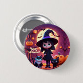 かわいい小さな魔女ネコとカボチャカスタムン 缶バッジ (正面&裏面)