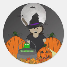 かわいい小さな魔女ハロウィンステッカー ラウンドシール