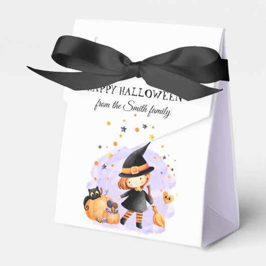 かわいい小さな魔女ハロウィーンの好意ボックスパープル フェイバーボックス (正面サイド)