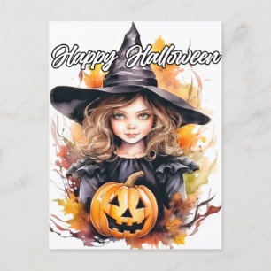 かわいい小さな魔女 ハッピーハローウィン ポストカード