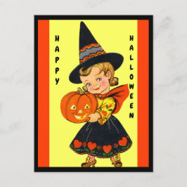 かわいい小さな魔女、美しいハロウィーン ポストカード