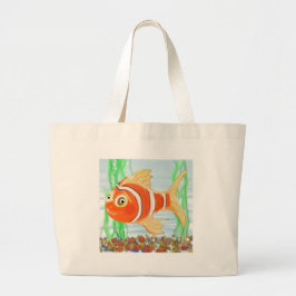 かわいい小さな魚がプールで泳いでいる ラージトートバッグ