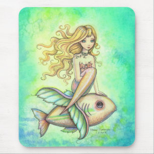 かわいい小さな魚と人魚の幻想的なアート マウスパッド