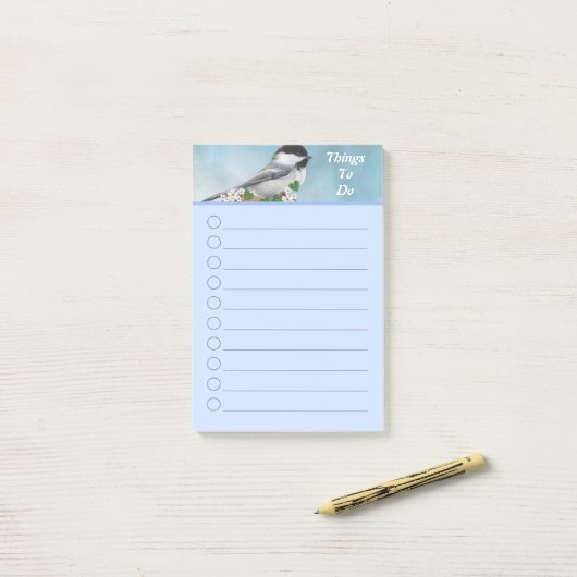 かわいい小さな鳥と小さな花 ポストイット (デスク上)