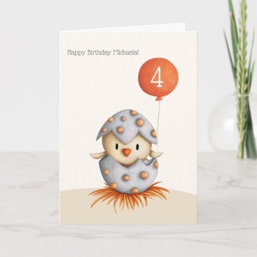 かわいい小さな鳥の卵の子パーソナライズされた誕生日 カード (正面)