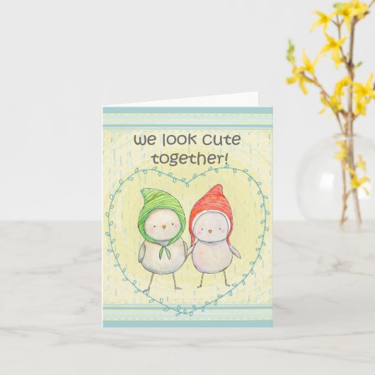 かわいい小さな鳥inハートスウィートバレンタおもしろいイン カード (黄色い花)