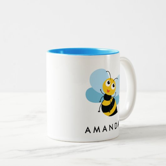 かわいい小さな黄色いハチパーソナライズされた ツートーンマグカップ (正面右)