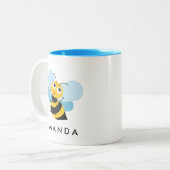 かわいい小さな黄色いハチパーソナライズされた ツートーンマグカップ (正面左)