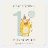 かわいい小さな黄色のアクアモンスタニーエイジ誕生日 スクエアシール (正面)