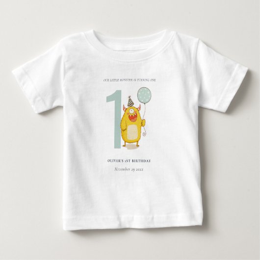 かわいい小さな黄色のアクアモンスタニーエイジ誕生日 ベビーTシャツ (正面)