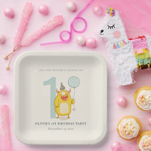 かわいい小さな黄色のアクアモンスタニーエイジ誕生日 ペーパープレート (パーティー)