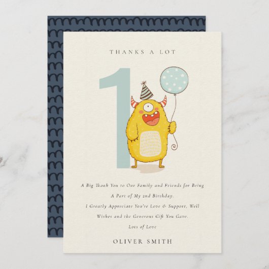 かわいい小さな黄色のアクアモンスター 誕生日お祝い サンキューカード (正面/裏面)