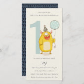 かわいい小さな黄色のモンスター任意の年齢誕生日招待状 サンキューカード (正面/裏面)