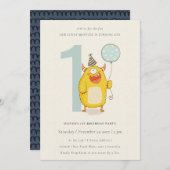 かわいい小さな黄色のモンスター任意の年齢誕生日招待状 サンキューカード (正面/裏面)