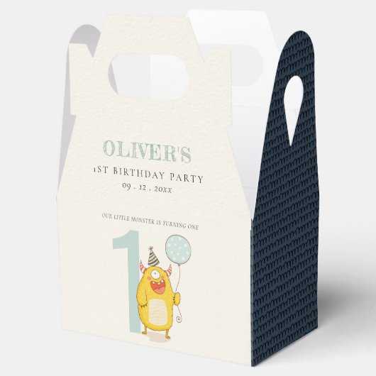 かわいい小さな黄色のモンスター任意の年齢誕生日 フェイバーボックス (オープン)