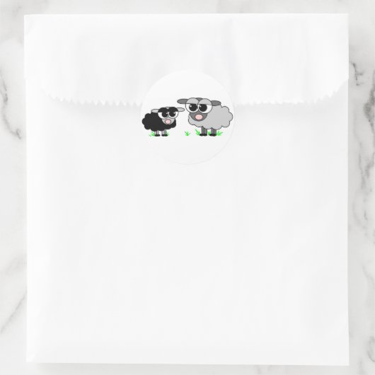 かわいい小さな黒い羊と大きな灰色の羊のシール ラウンドシール (バッグ)