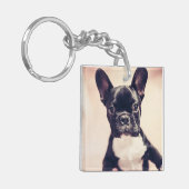 かわいい小さな黒と白の子犬 キーホルダー (正面左)