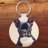 かわいい小さな黒と白の子犬 キーホルダー (裏面)
