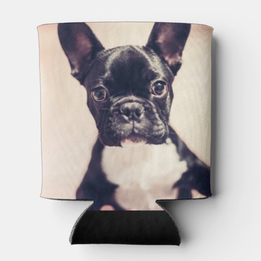 かわいい小さな黒と白の子犬 缶クーラー (裏面)